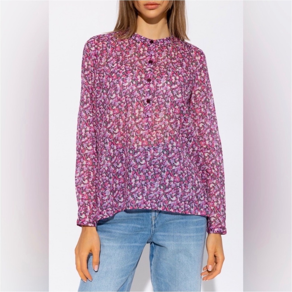 Isabel Marant Pink Floral Long-Sleeve Blouse